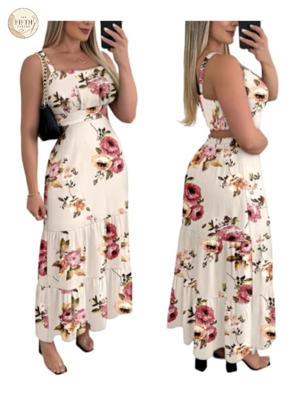 CHICME Womens Boho Maxi Sundress A-Line Sleeveless Backless Floral Summer